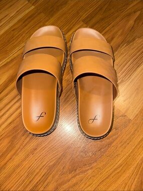 Tan Double Strap Slide Sandals